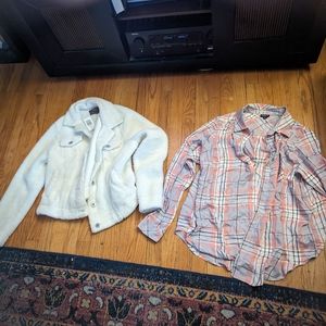 Torrid women's fuzzy jacket and lightweight button up shirt size 10